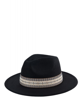 Boho Fedora Emroidered Rim Hat HA320086 BLACK